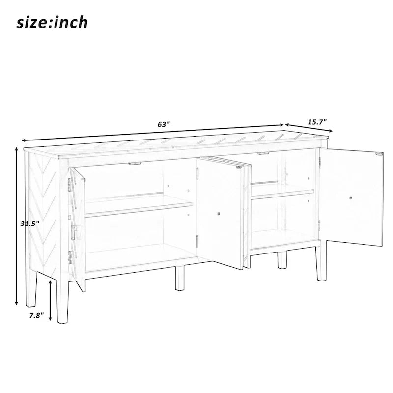 Credenza a quattro ante con motivi geometrici lineari