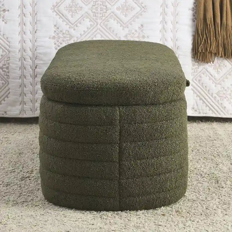 Tapicerowana ławka ze schowkiem z tkaniny boucle sherpa