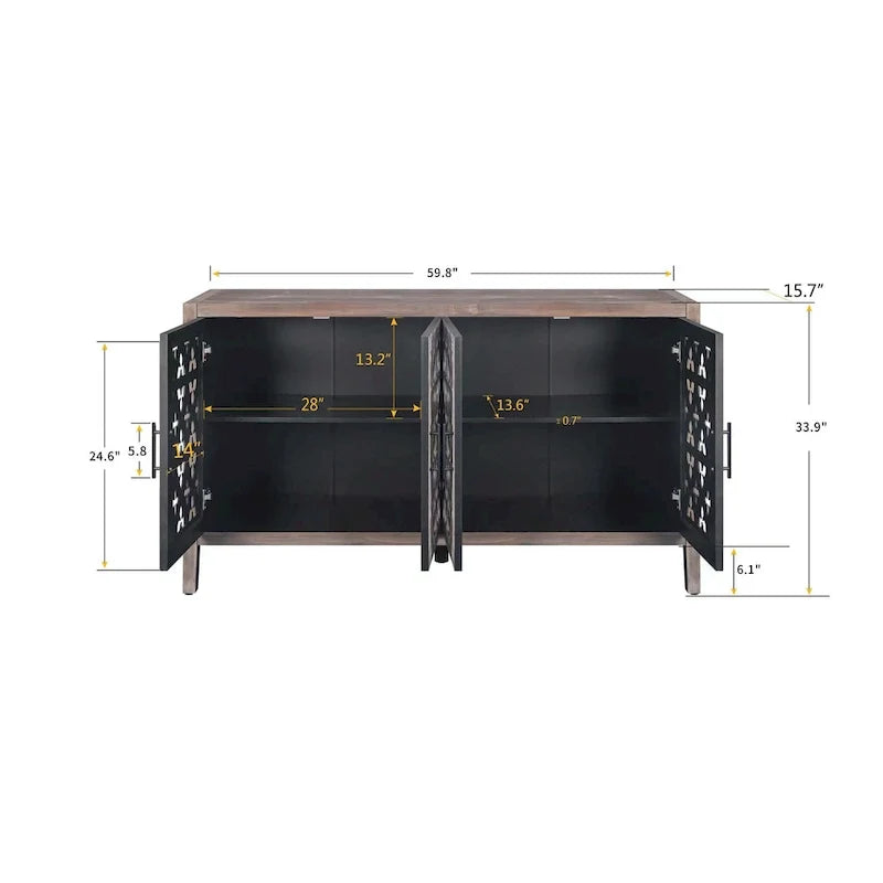Credenza antica traforata a quattro ante