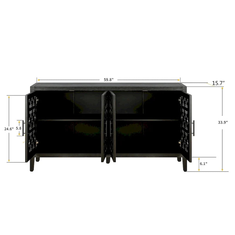 Credenza antica traforata a quattro ante