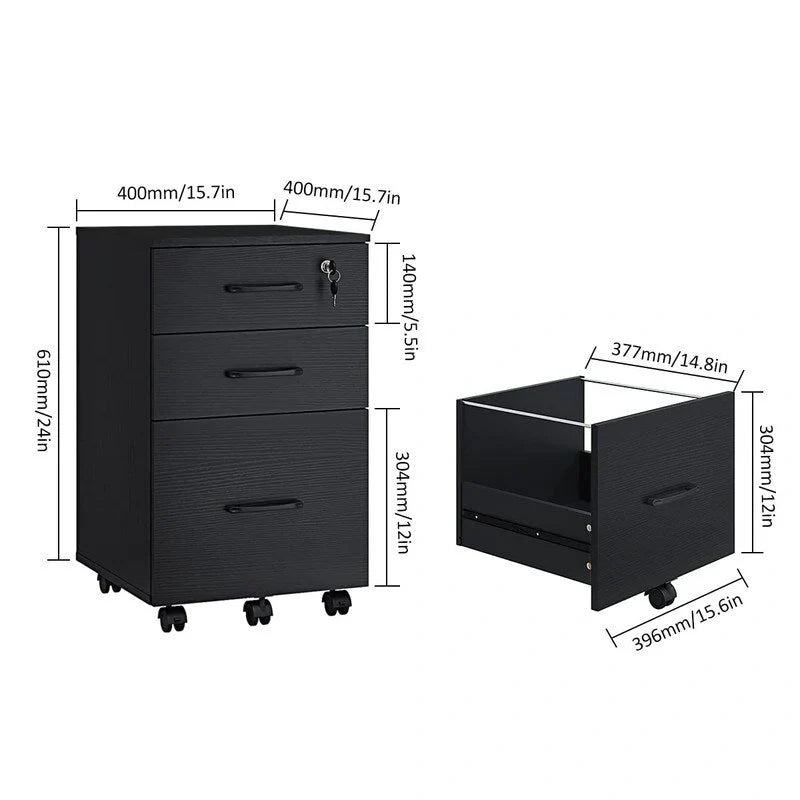 3 Drawer Wood Mobile File Cabinet