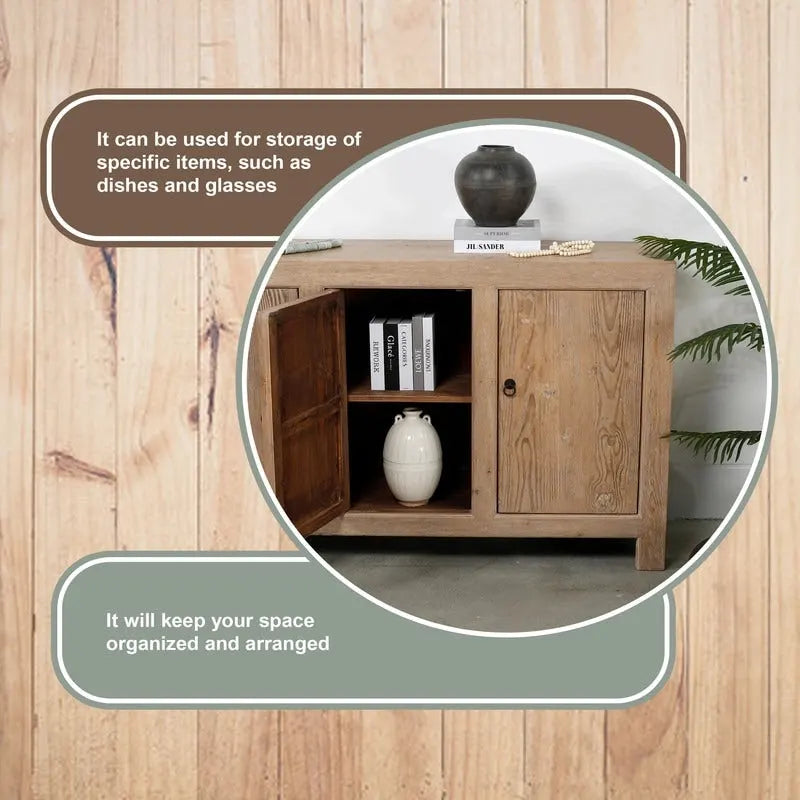 Credenza a 4 ante, legno di pino dall'aspetto invecchiato