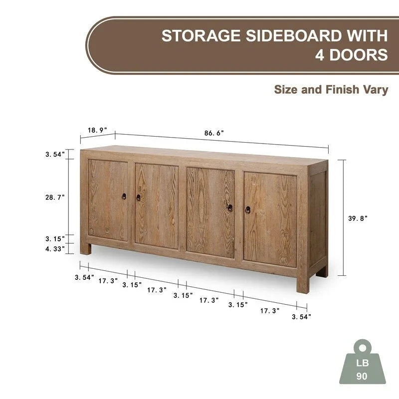 Credenza a 4 ante, legno di pino dall'aspetto invecchiato