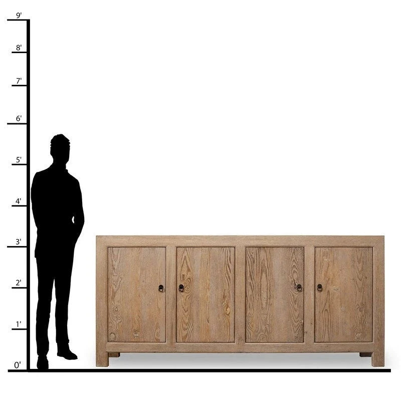 Credenza a 4 ante, legno di pino dall'aspetto invecchiato