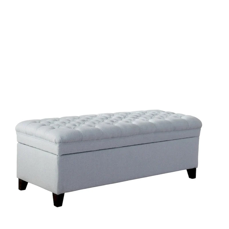 Rhya Storage Ottoman Bench, Light Blue Fabric, Black Wood, 50 Inch