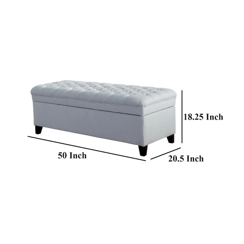 Panca contenitore, tessuto azzurro chiaro, legno nero, 50 pollici