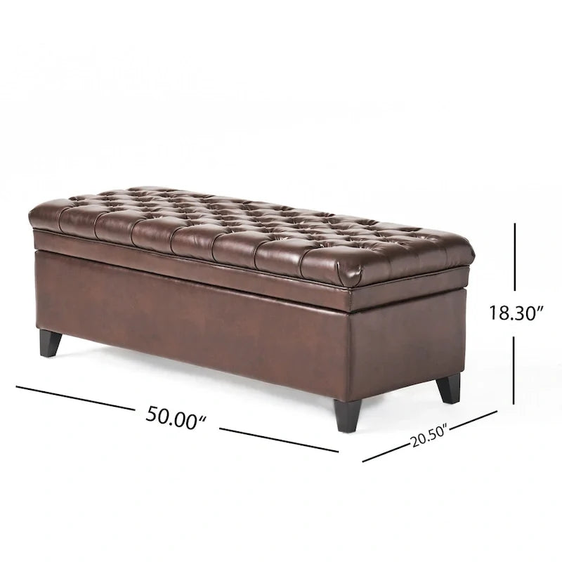 Panca contenitore, similpelle marrone, legno nero, 50 pollici