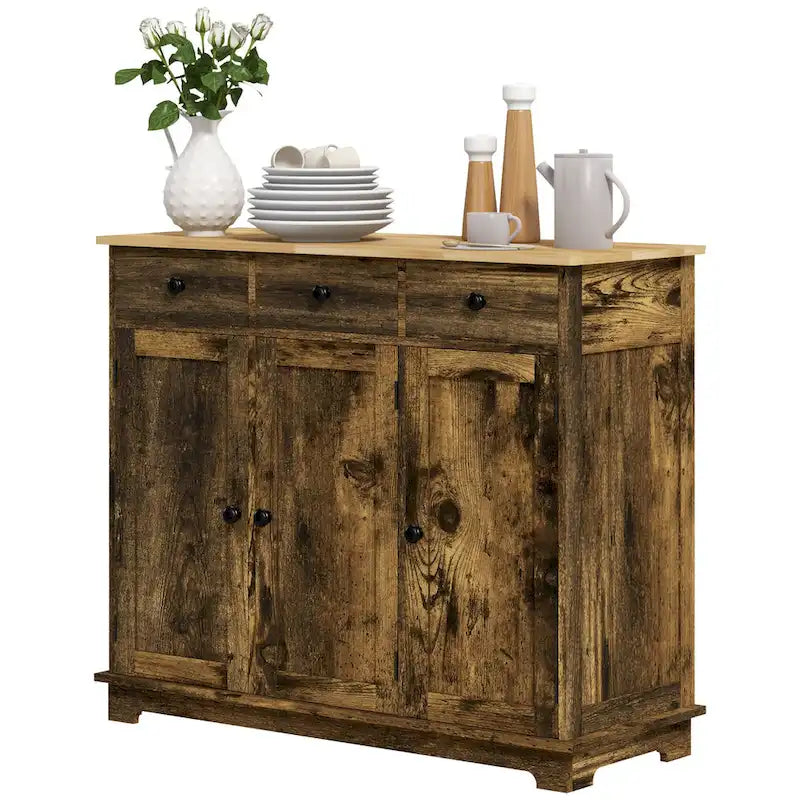 Modern Storage Cabinet with Solid Wood Countertop, 3 Drawers and Adjustable Shelf