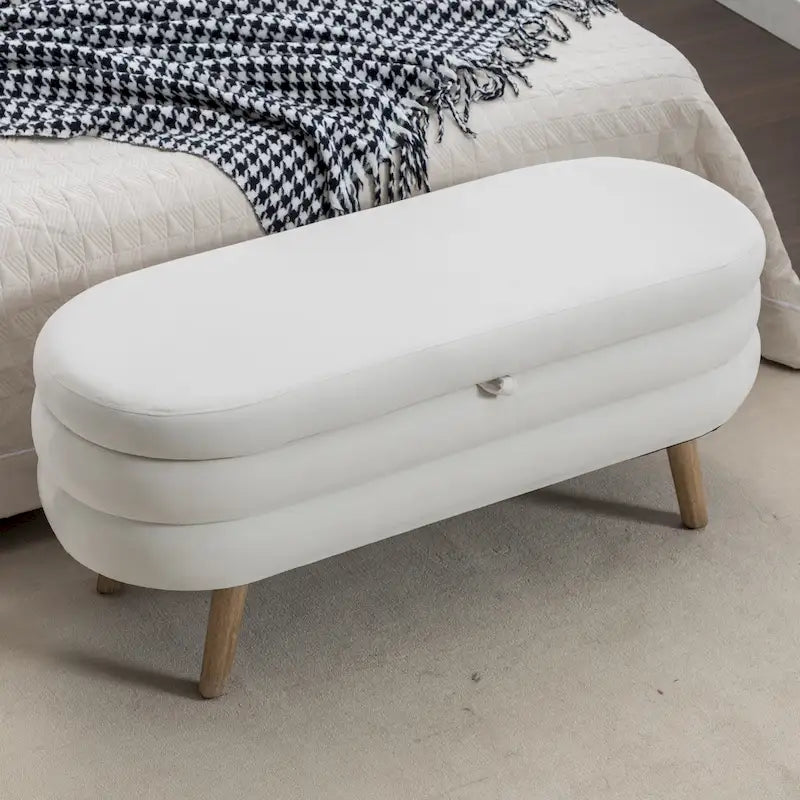 Panca contenitore in velluto con gambe in legno