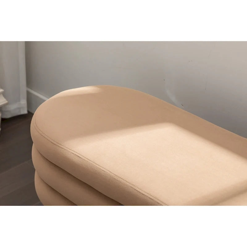 Panca contenitore in velluto con gambe in legno