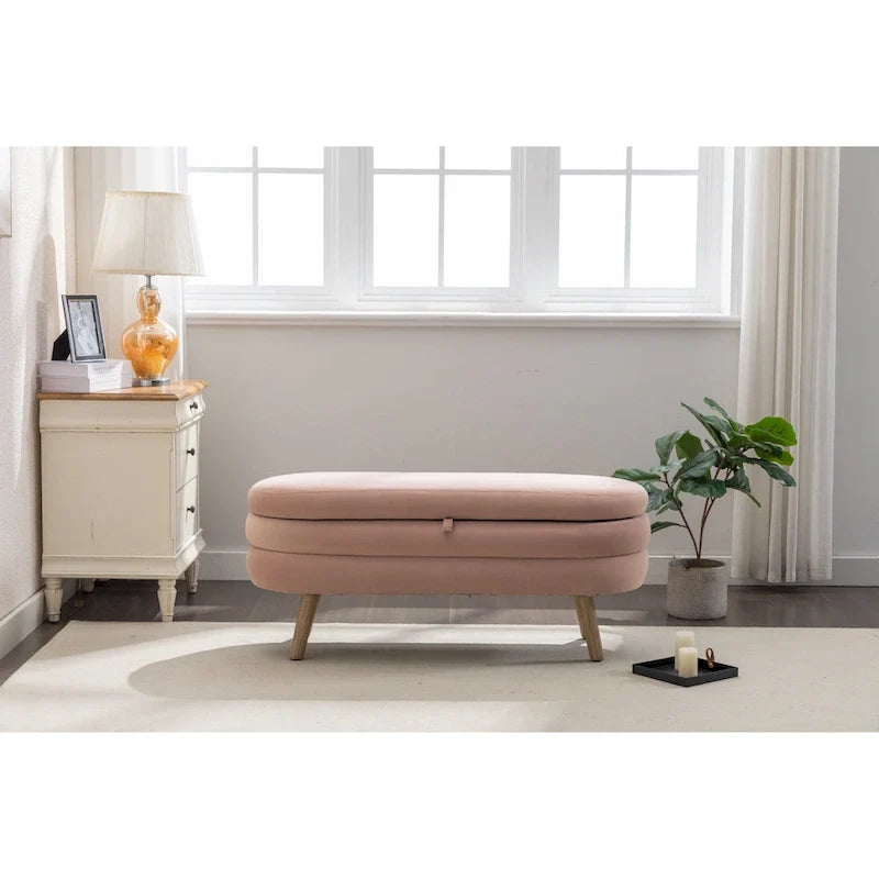 Velvet Fabric Storage Bench with Wood Legs