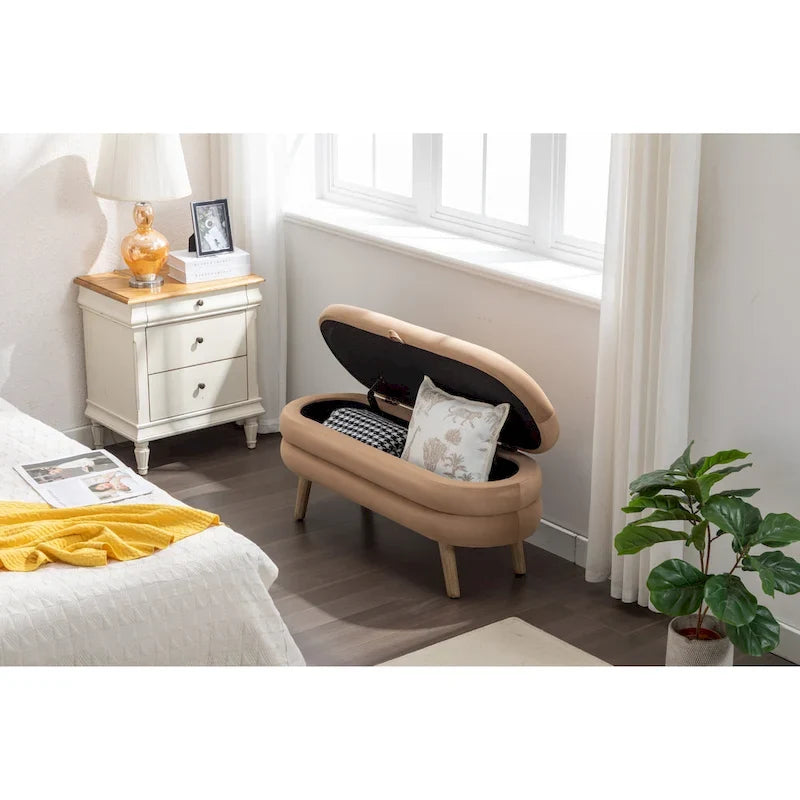 Velvet Fabric Storage Bench with Wood Legs