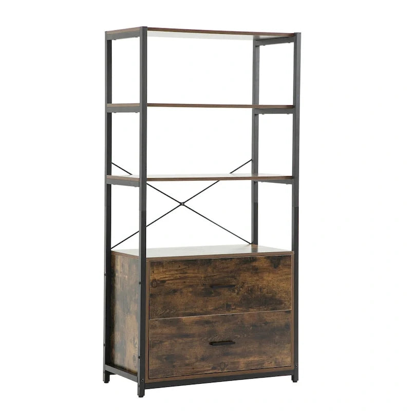 Industrial Bookcase with File Cabinet Drawers
