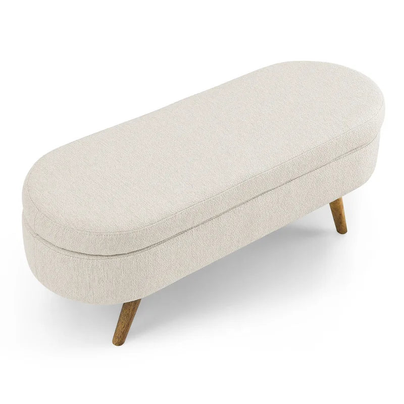 Ottoman Oval Storage Bench,Rubber Wood Legs, Beige