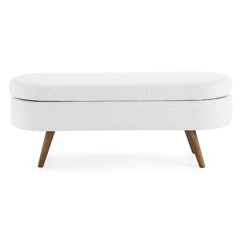 Ottoman Oval Storage Bench,Rubber Wood Legs, Beige