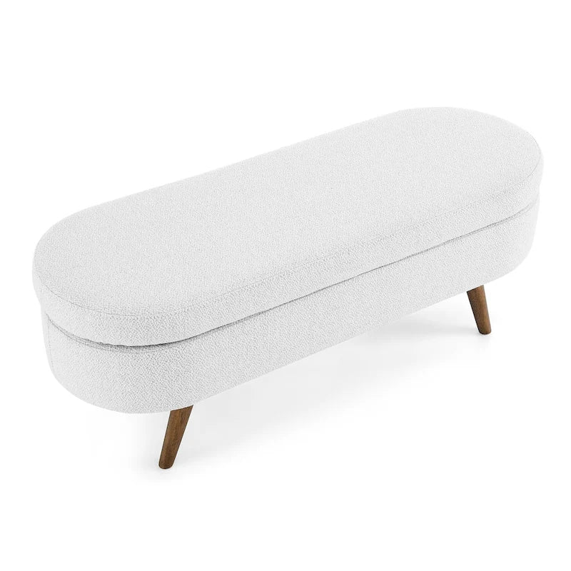 Ottoman Oval Storage Bench,Rubber Wood Legs, Beige