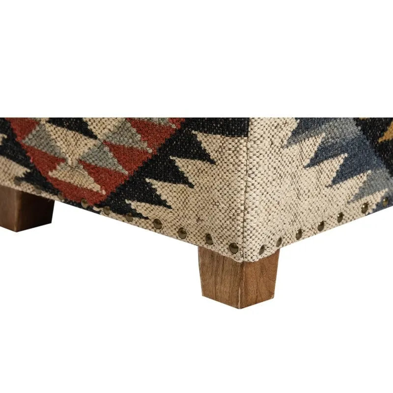 Panca contenitore in tessuto kilim boho con struttura interna in legno, cassapanca imbottita per la camera da letto, da posizionare ai piedi del letto