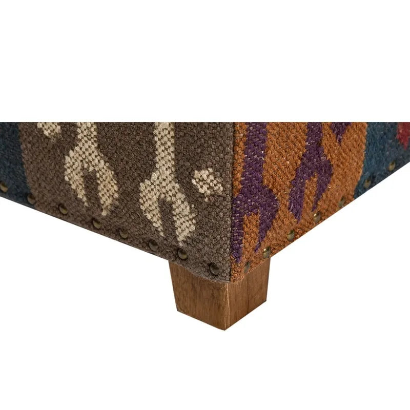 Panca contenitore in tessuto kilim boho con struttura interna in legno, cassapanca imbottita per la camera da letto, da posizionare ai piedi del letto