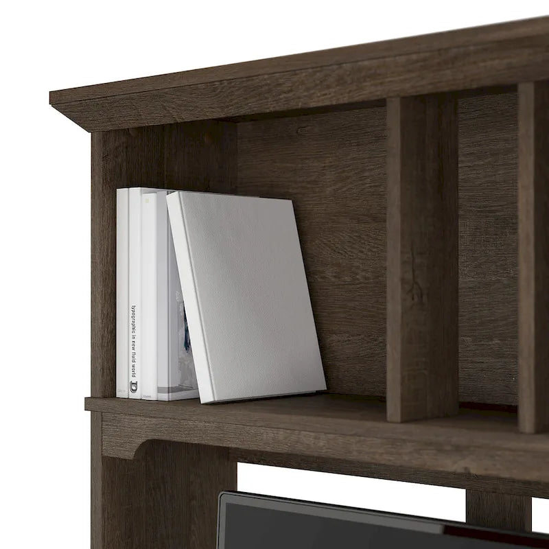 Set da scrivania rustico per ufficio domestico con alzata, schedario, libreria e sedia girevole imbottita, combinazione per postazione di lavoro