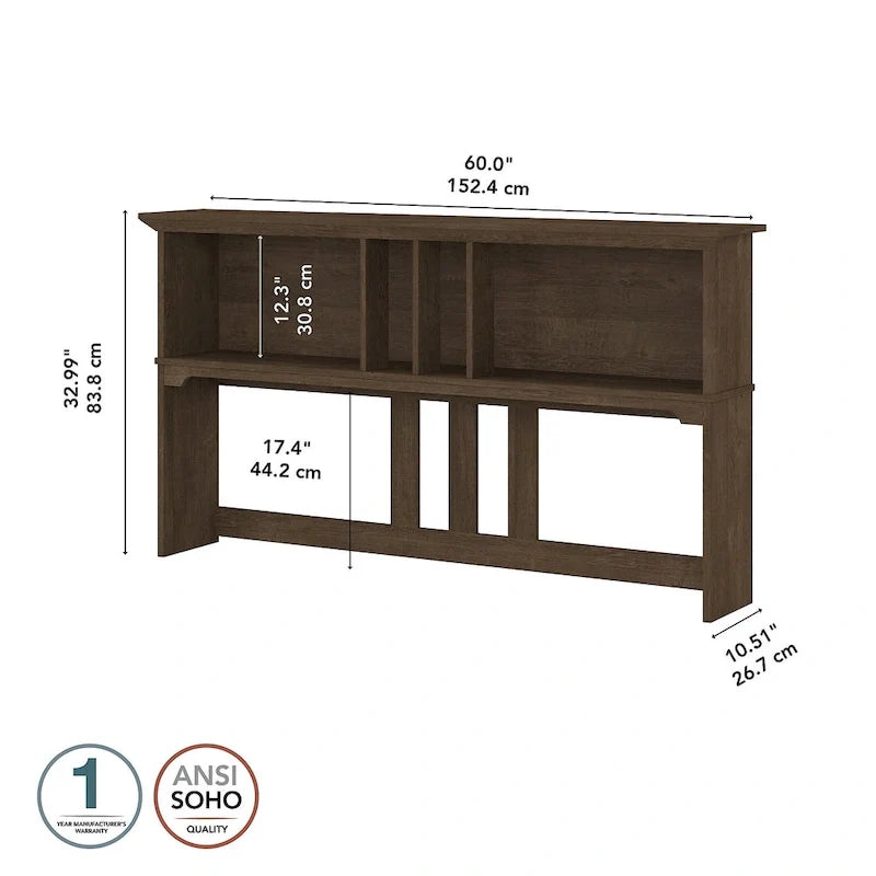 Set da scrivania rustico per ufficio domestico con alzata, schedario, libreria e sedia girevole imbottita, combinazione per postazione di lavoro