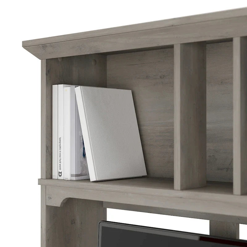 Set da scrivania rustico per ufficio domestico con alzata, schedario, libreria e sedia girevole imbottita, combinazione per postazione di lavoro