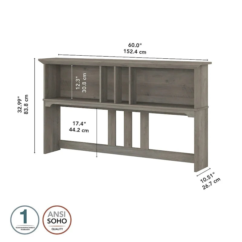 Set da scrivania rustico per ufficio domestico con alzata, schedario, libreria e sedia girevole imbottita, combinazione per postazione di lavoro