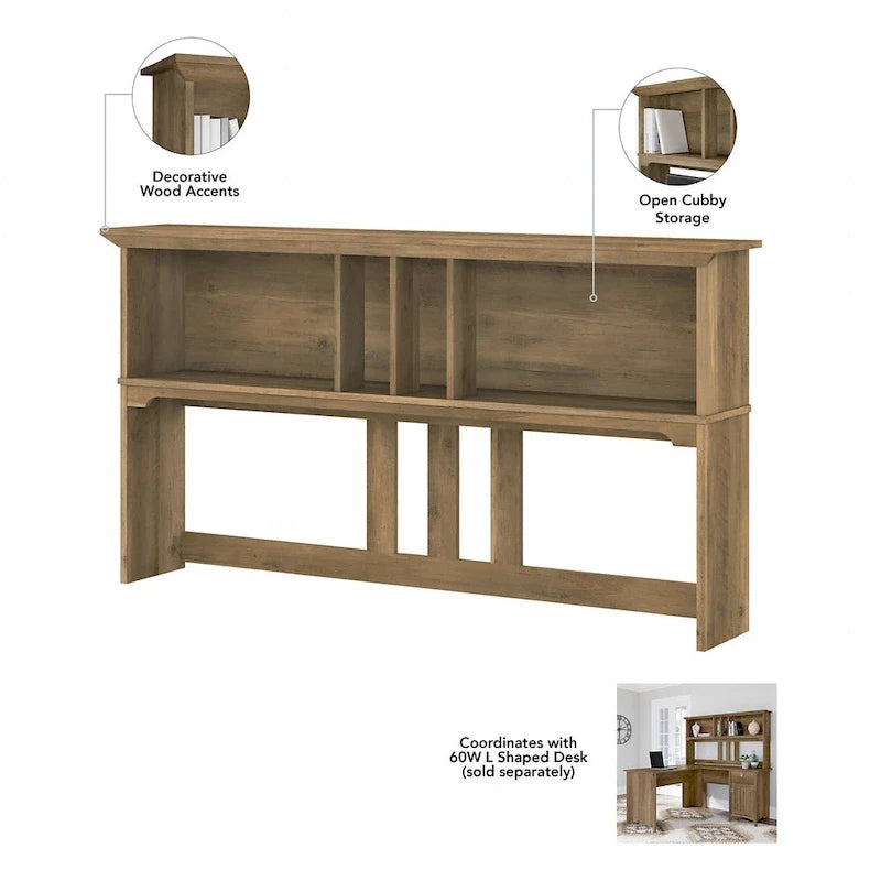 Set da scrivania rustico per ufficio domestico con alzata, schedario, libreria e sedia girevole imbottita, combinazione per postazione di lavoro