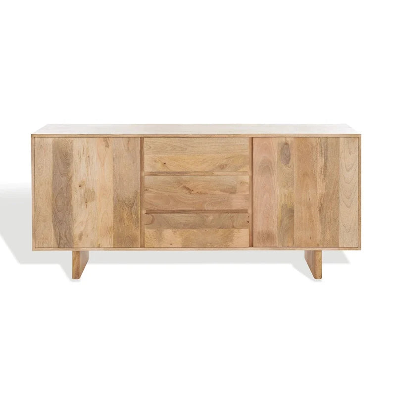Credenza buffet in legno naturale, credenza contenitore con 3 cassetti per sala da pranzo