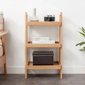 Natural Oak 3-Tier Ladder Shelf, Open Display Bookcase Storage Rack for Living Room