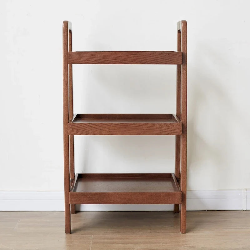 Natural Oak 3-Tier Ladder Shelf, Open Display Bookcase Storage Rack for Living Room