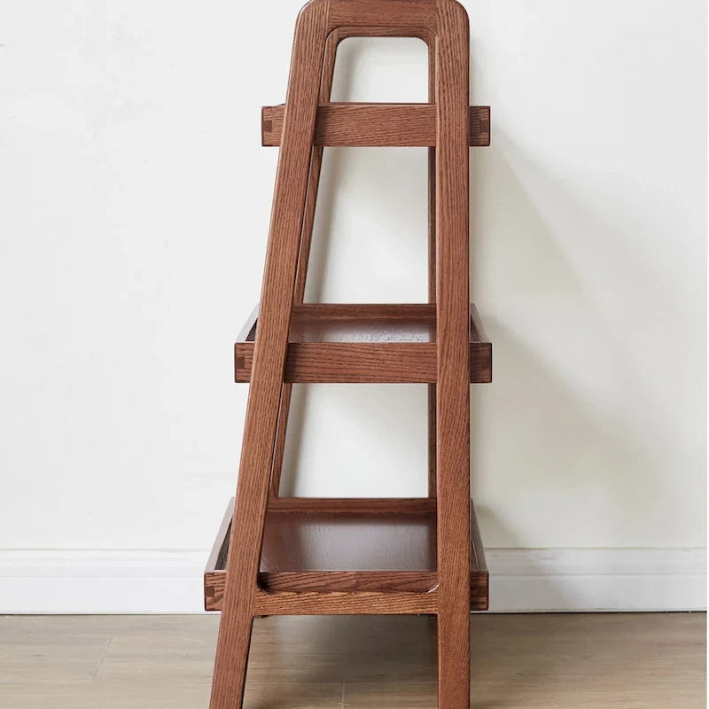 Natural Oak 3-Tier Ladder Shelf, Open Display Bookcase Storage Rack for Living Room