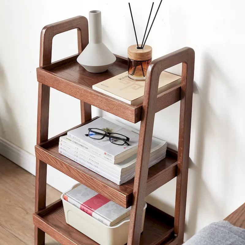 Natural Oak 3-Tier Ladder Shelf, Open Display Bookcase Storage Rack for Living Room