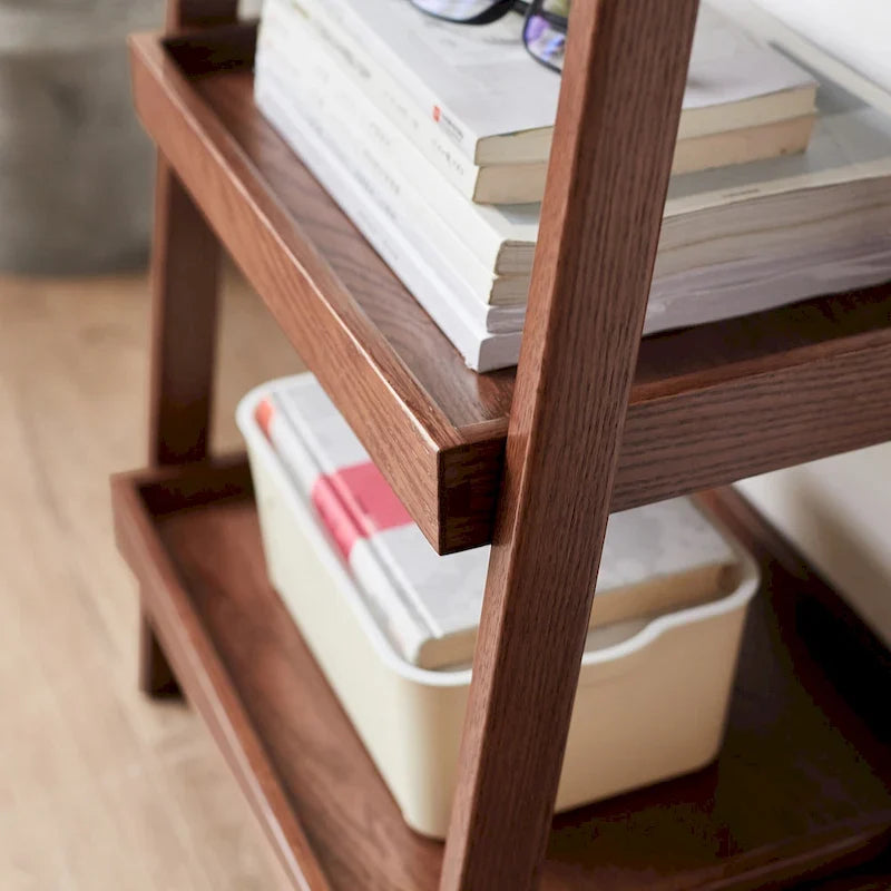 Natural Oak 3-Tier Ladder Shelf, Open Display Bookcase Storage Rack for Living Room