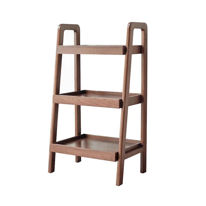 Natural Oak 3-Tier Ladder Shelf, Open Display Bookcase Storage Rack for Living Room