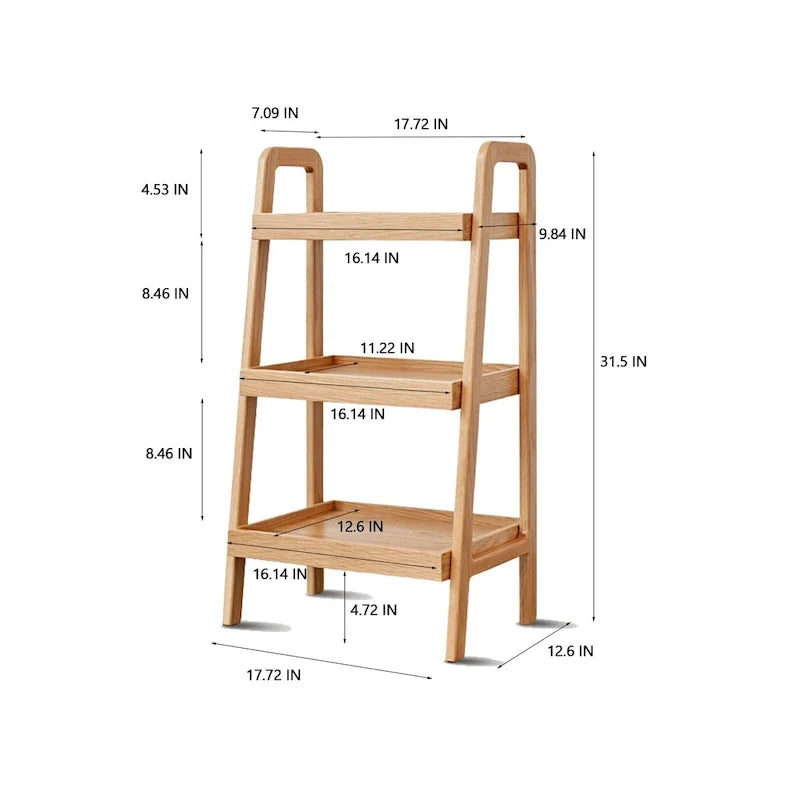 Natural Oak 3-Tier Ladder Shelf, Open Display Bookcase Storage Rack for Living Room