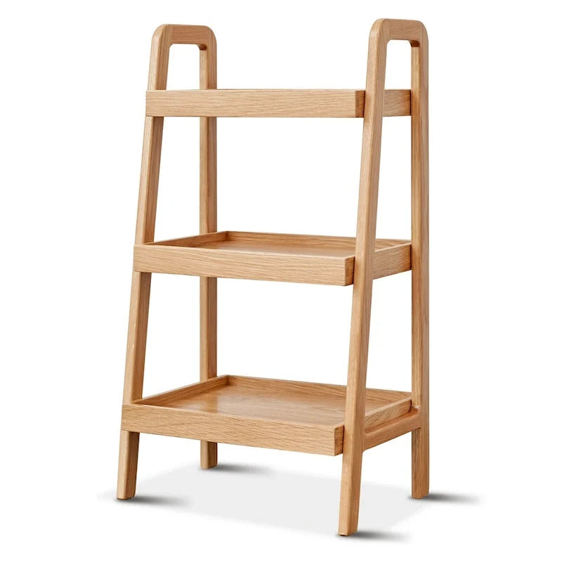 Natural Oak 3-Tier Ladder Shelf, Open Display Bookcase Storage Rack for Living Room