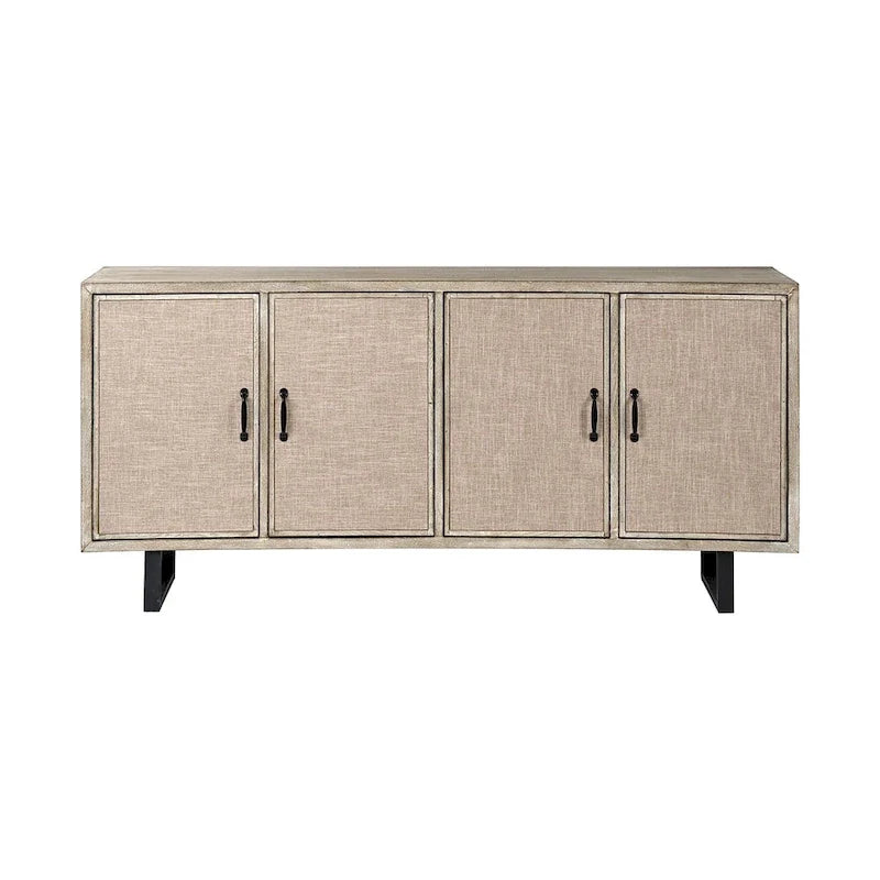 Credenza con struttura in legno di abete impiallacciato marrone e ante rivestite in tessuto - 68.0L x 15.5W x 31.5H