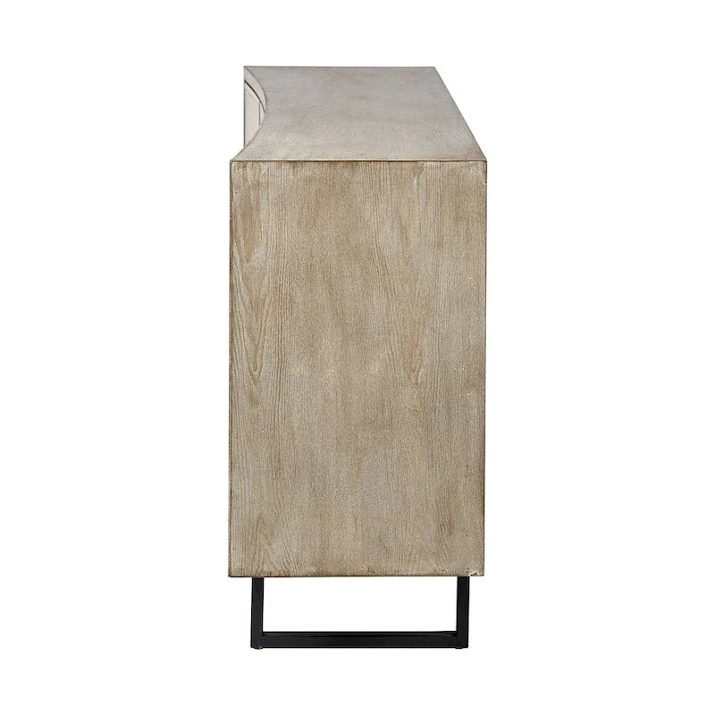 Credenza con struttura in legno di abete impiallacciato marrone e ante rivestite in tessuto - 68.0L x 15.5W x 31.5H