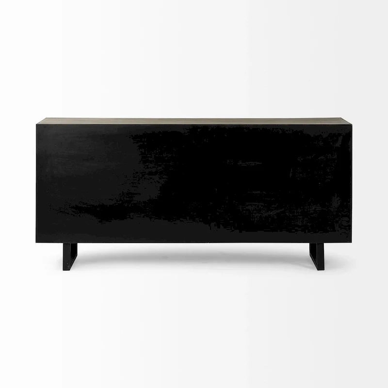 Brown Fir Veneer Frame w/ Fabric Covered Cabinet Doors Sideboard - 68.0L x 15.5W x 31.5H