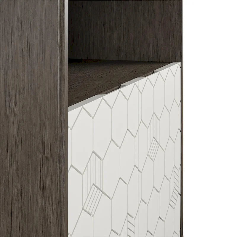 Mobiletto decorativo con motivo esagonale e 2 ante, credenza contenitore in legno per ingresso e soggiorno