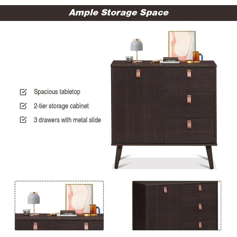 Credenza contenitore ed espositore con 3 cassetti - marrone