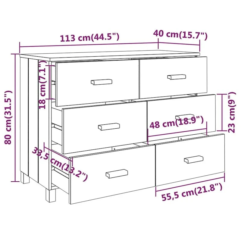 Credenza buffet e mobile consolle con contenitore in legno massello di pino