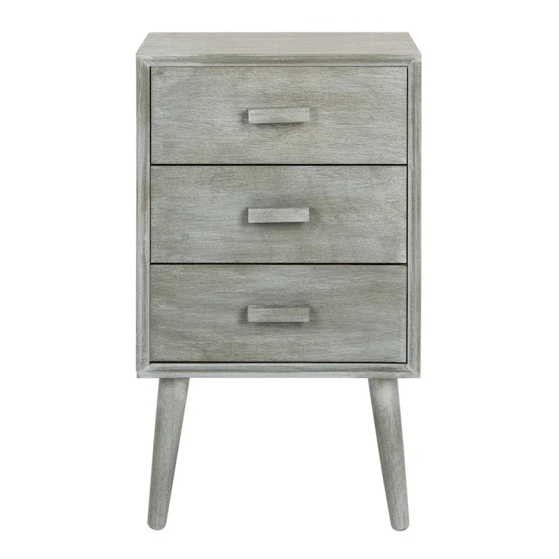 Grey 3-Drawer Nightstand, Mid Century Bedside Table with Solid Wood Legs for Bedroom