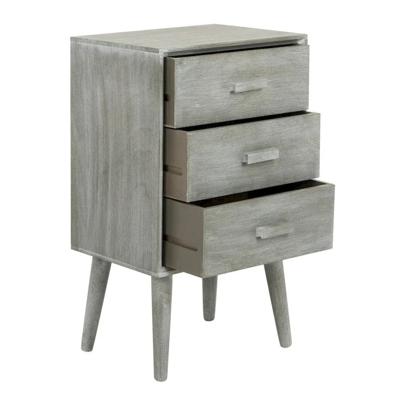 Grey 3-Drawer Nightstand, Mid Century Bedside Table with Solid Wood Legs for Bedroom