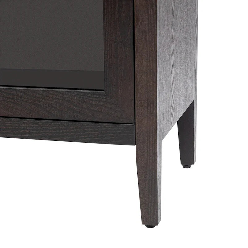 Mobile contenitore in legno con 3 ante in vetro temperato, ripiano regolabile e gambe