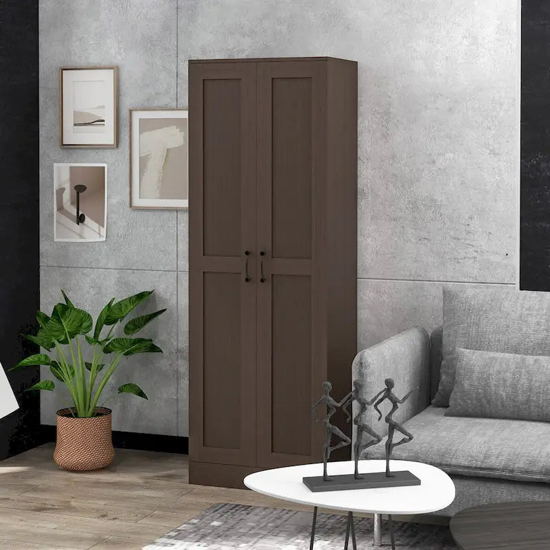 Mobile contenitore alto da 69 con ripiani mobili, dispensa in stile moderno con ante a chiusura ammortizzata, color caffè