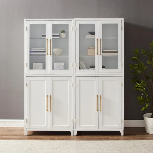 2Pc Pantry Storage Cabinet W/Glass Door Hutch Set
