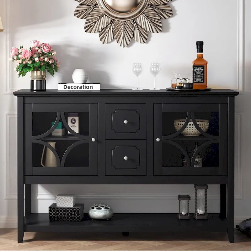 Credenza buffet e tavolo consolle con ripiani regolabili e cassetti