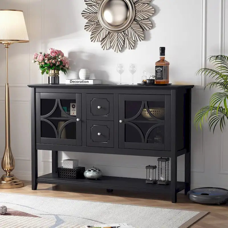 Credenza buffet e tavolo consolle con ripiani regolabili e cassetti