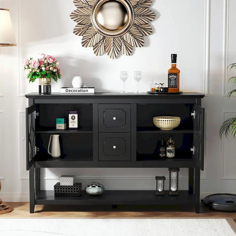 Credenza buffet e tavolo consolle con ripiani regolabili e cassetti